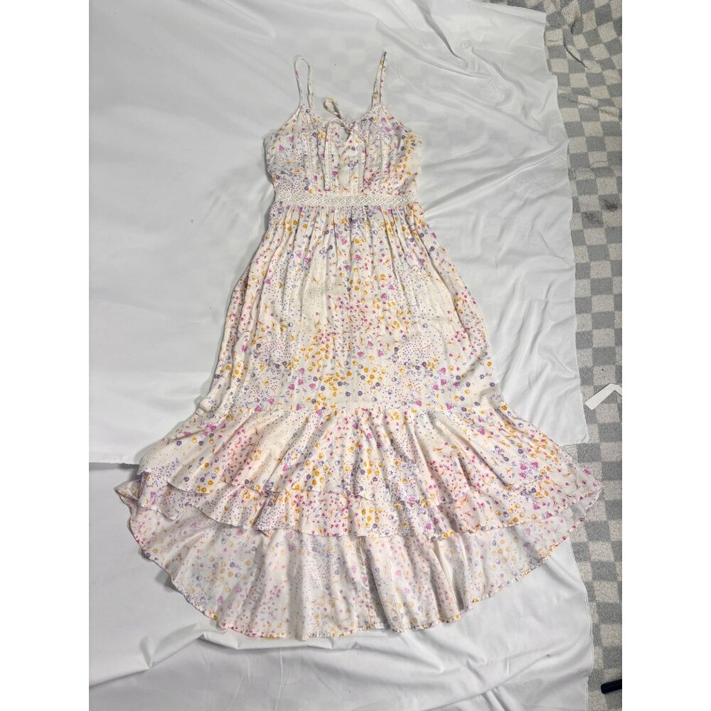 Japna Floral Maxi Dress Small - Boho Chic Cottagecore High-Low Ruffle Hem - Past - Picture 5 of 14
